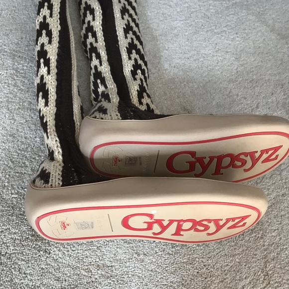 NEW GYPSY OVER THE KNEE KNIT BOOTS BROWN ZIGZAG - Picture 4 of 6